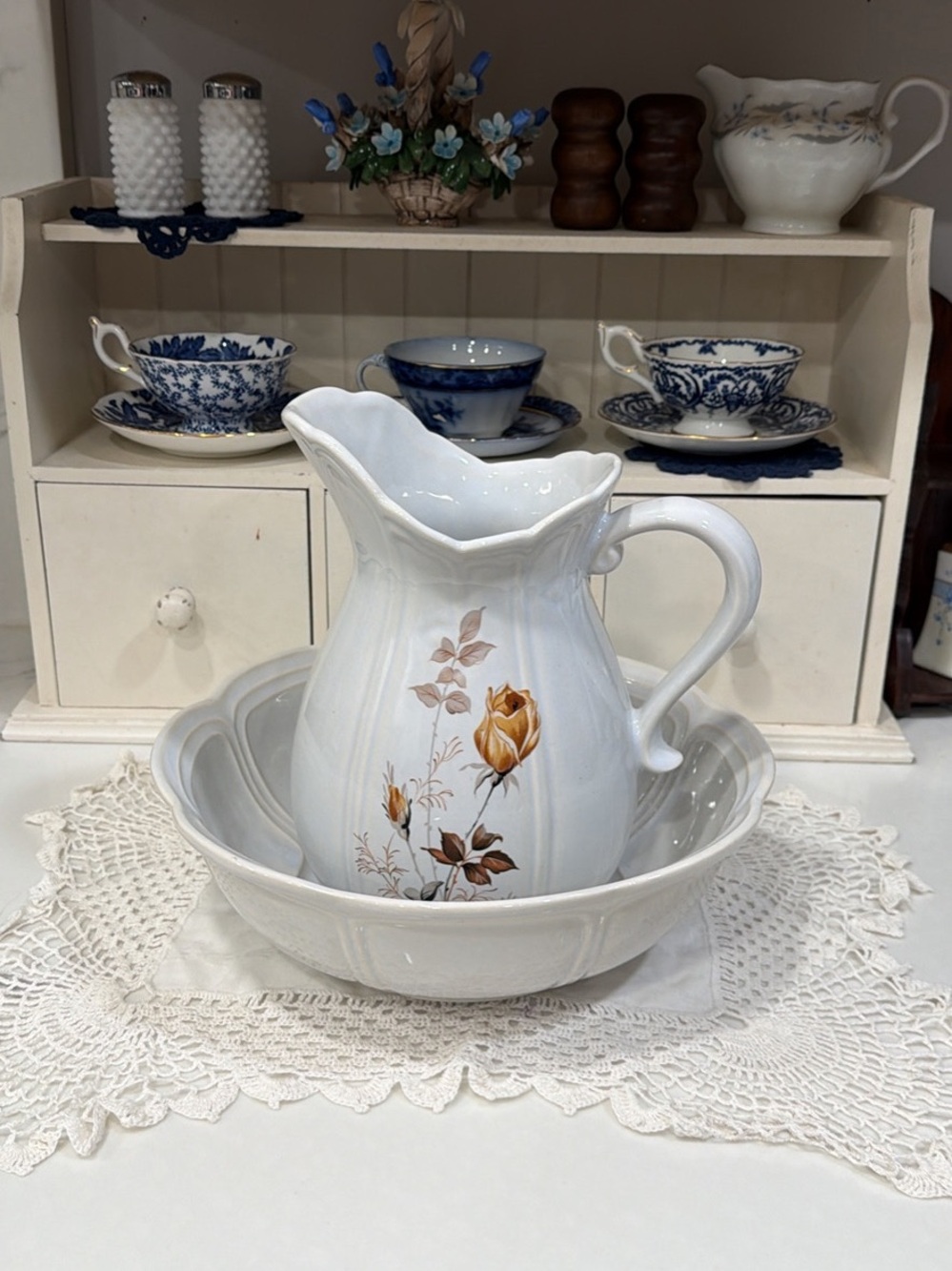 McCoy Pottery Autumn Roses Ceramic Pitcher and Bowl Set
